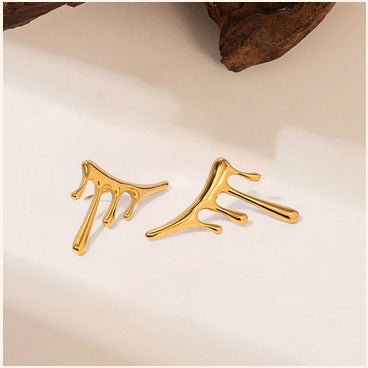 Melting Drip Design Gold Plated Earrings – Bold Statement Piece
