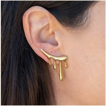 Melting Drip Design Gold Plated Earrings – Bold Statement Piece