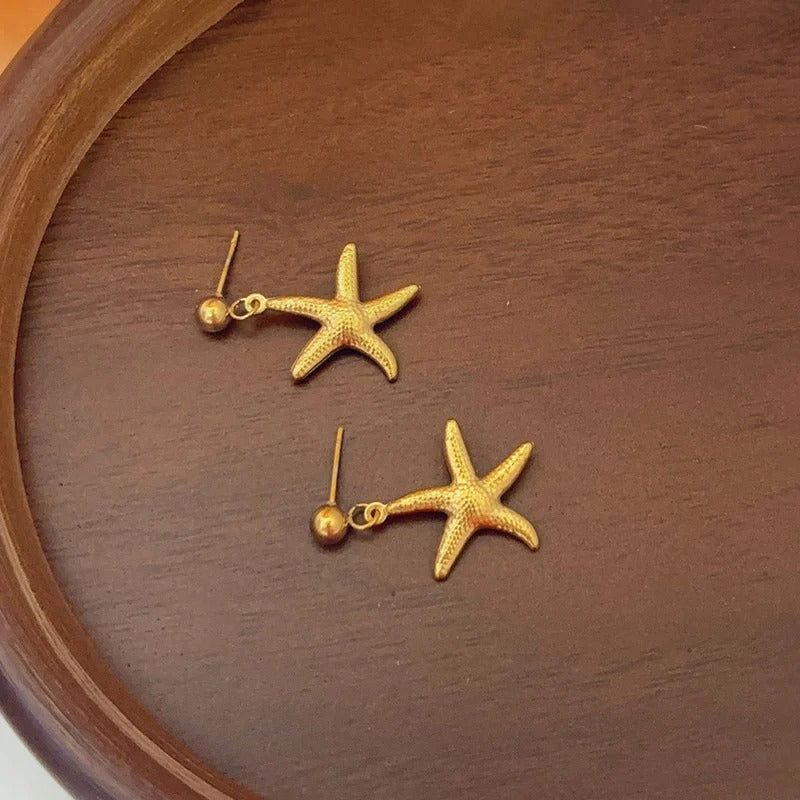 Golden Starfish Drop Earrings – Beach Vibe Elegance