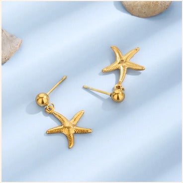 Golden Starfish Drop Earrings – Beach Vibe Elegance