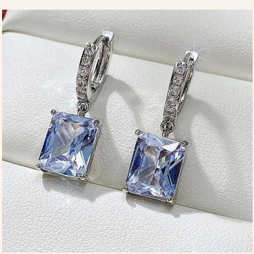 Elegant Square-Cut Silver Drop Earrings – Imitation Diamond Shine