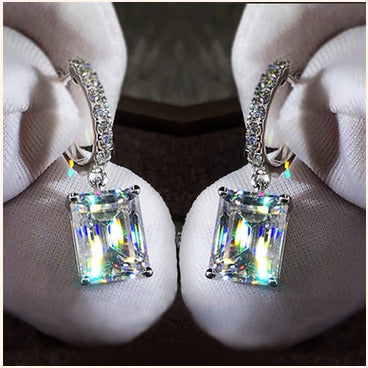 Elegant Square-Cut Silver Drop Earrings – Imitation Diamond Shine