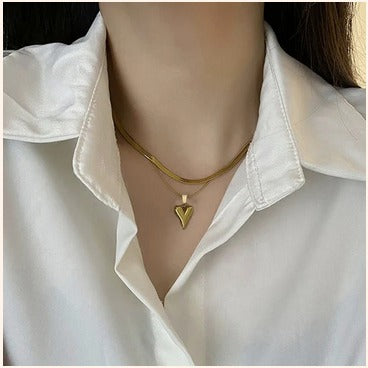 Layered Gold Heart Pendant Necklace – Imitation Jewelry