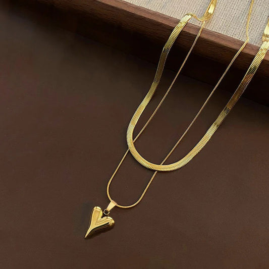 Layered Gold Heart Pendant Necklace – Imitation Jewelry