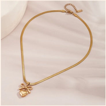 Bow Heart Gold Necklace – Imitation Jewelry