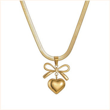 Bow Heart Gold Necklace – Imitation Jewelry