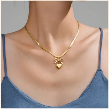 Bow Heart Gold Necklace – Imitation Jewelry