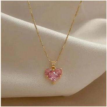 Pink Heart Stone Pendant Necklace – Imitation Jewellery
