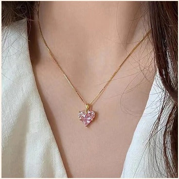 Pink Heart Stone Pendant Necklace – Imitation Jewellery