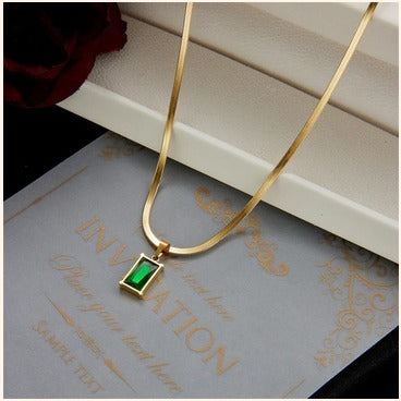 Emerald Green Rectangle Pendant Necklace – Imitation Jewellery