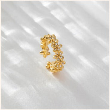 Gold Floral Adjustable Finger Ring – Sparkling Imitation Jewellery