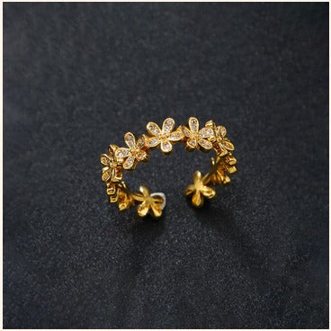 Gold Floral Adjustable Finger Ring – Sparkling Imitation Jewellery