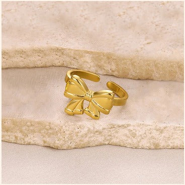Golden Bow Adjustable Finger Ring – Stylish Imitation Jewellery