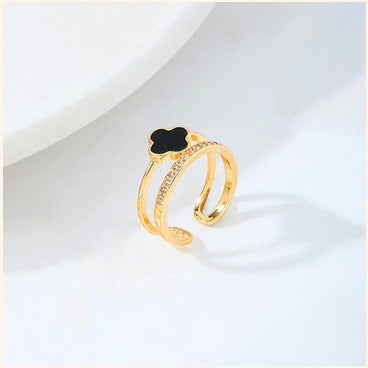 Black Clover Dual Band Finger Ring – Anti Tarnish Imitation Jewellery