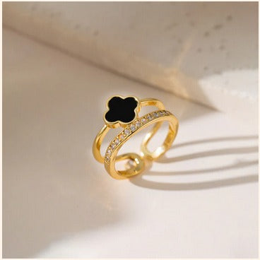 Black Clover Dual Band Finger Ring – Anti Tarnish Imitation Jewellery