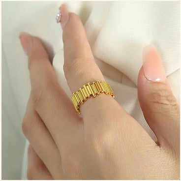 Golden Baguette Adjustable Ring – Classy Imitation Jewellery