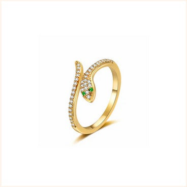 Elegant Snake Design Gold Ring – Imitation Diamond Finger Ring