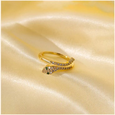 Elegant Snake Design Gold Ring – Imitation Diamond Finger Ring
