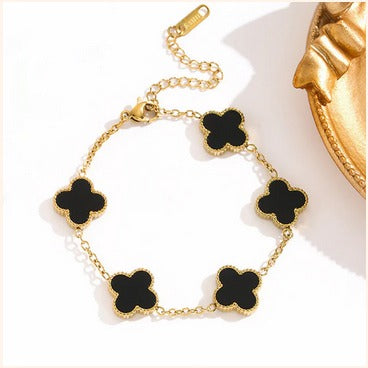 Elegant Black Clover Bracelet – Imitation Gold Chain for Women