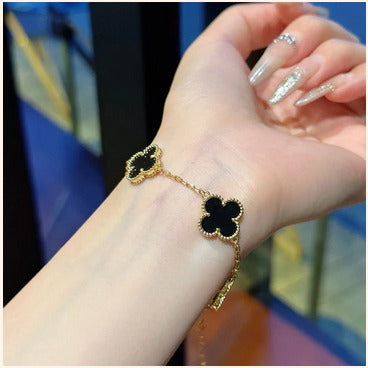 Elegant Black Clover Bracelet – Imitation Gold Chain for Women