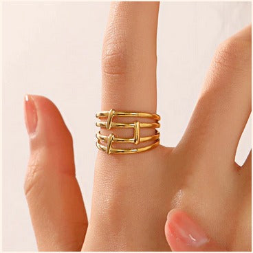 Trendy Triple Bar Adjustable Ring – Imitation Gold Finish