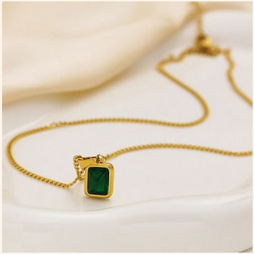 Emerald Charm Pendant Necklace – Imitation Gold Finish
