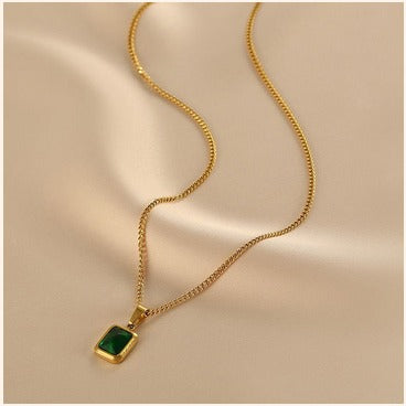 Emerald Charm Pendant Necklace – Imitation Gold Finish