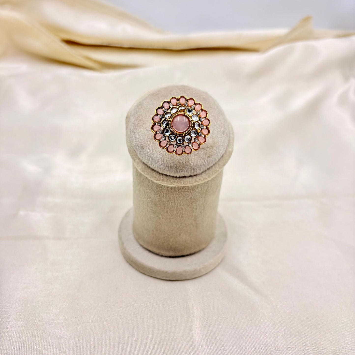 Antique Pink Kundan Adjustable Finger Ring