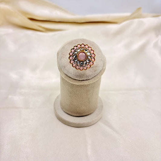 Antique Pink Kundan Adjustable Finger Ring