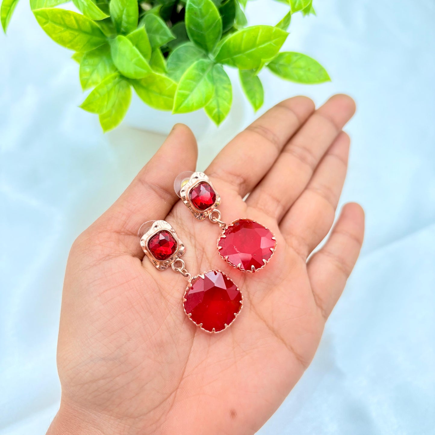 Rose Gold Red Crystal Drop Earrings