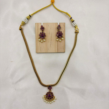 ✨ Ruby Pearl Pendant Necklace Set | Traditional & Timeless
