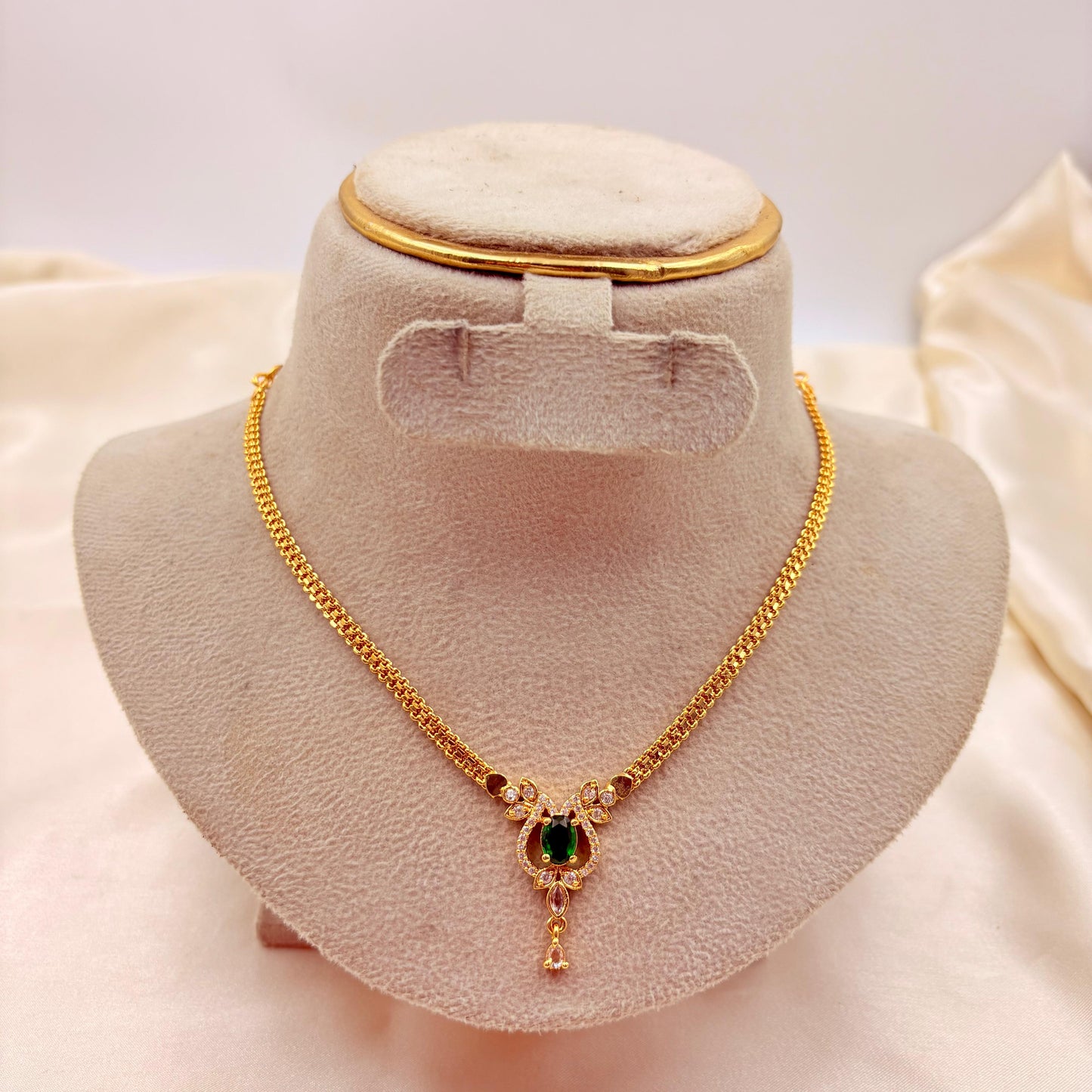 Green Stone CZ Gold-Plated Necklace