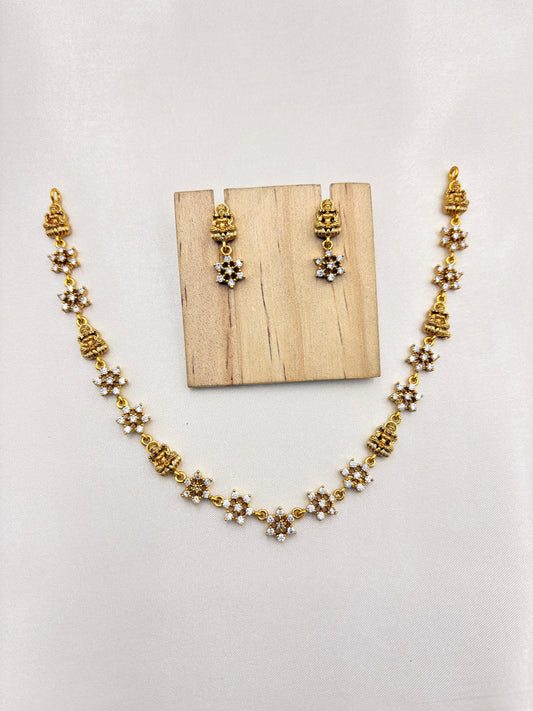Lakshmi Motif CZ Necklace Set – Traditional Gold Finish Jewellery