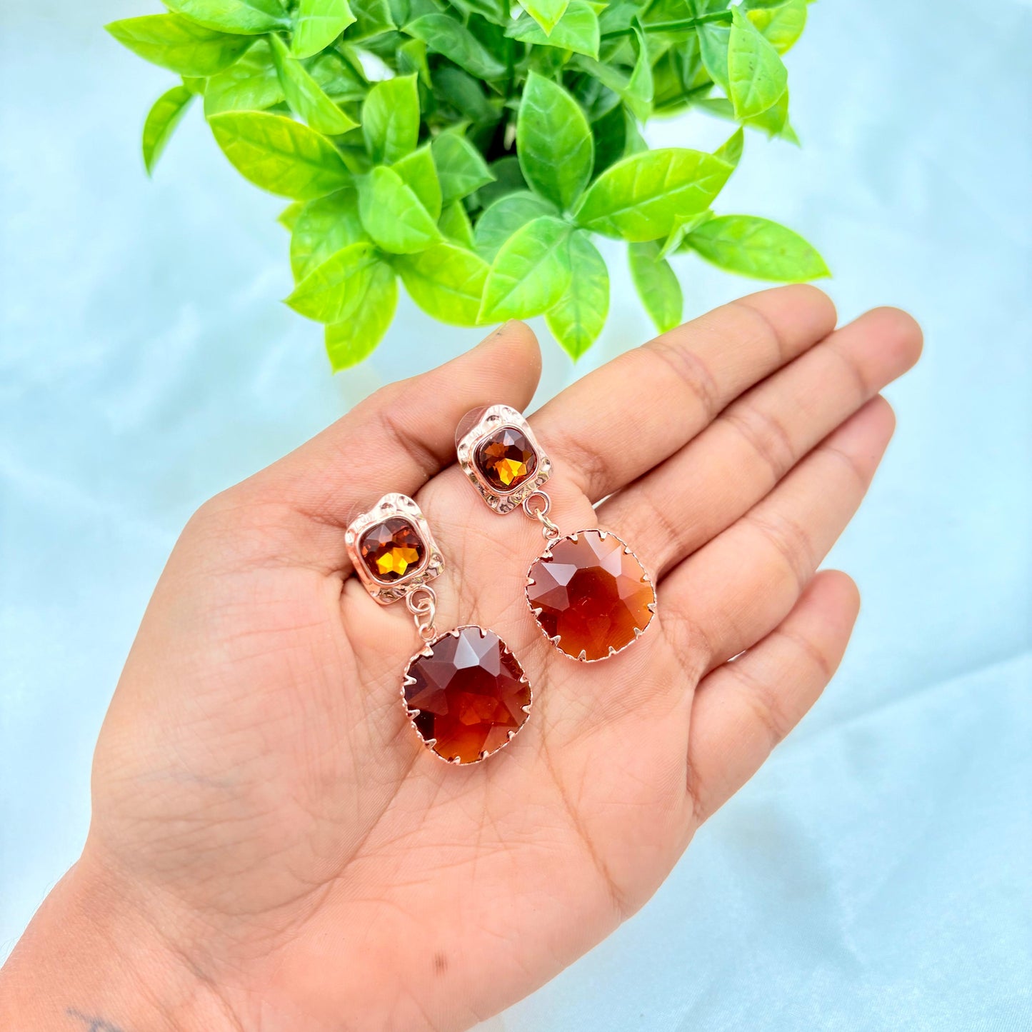 Rose Gold Amber Crystal Drop Earrings