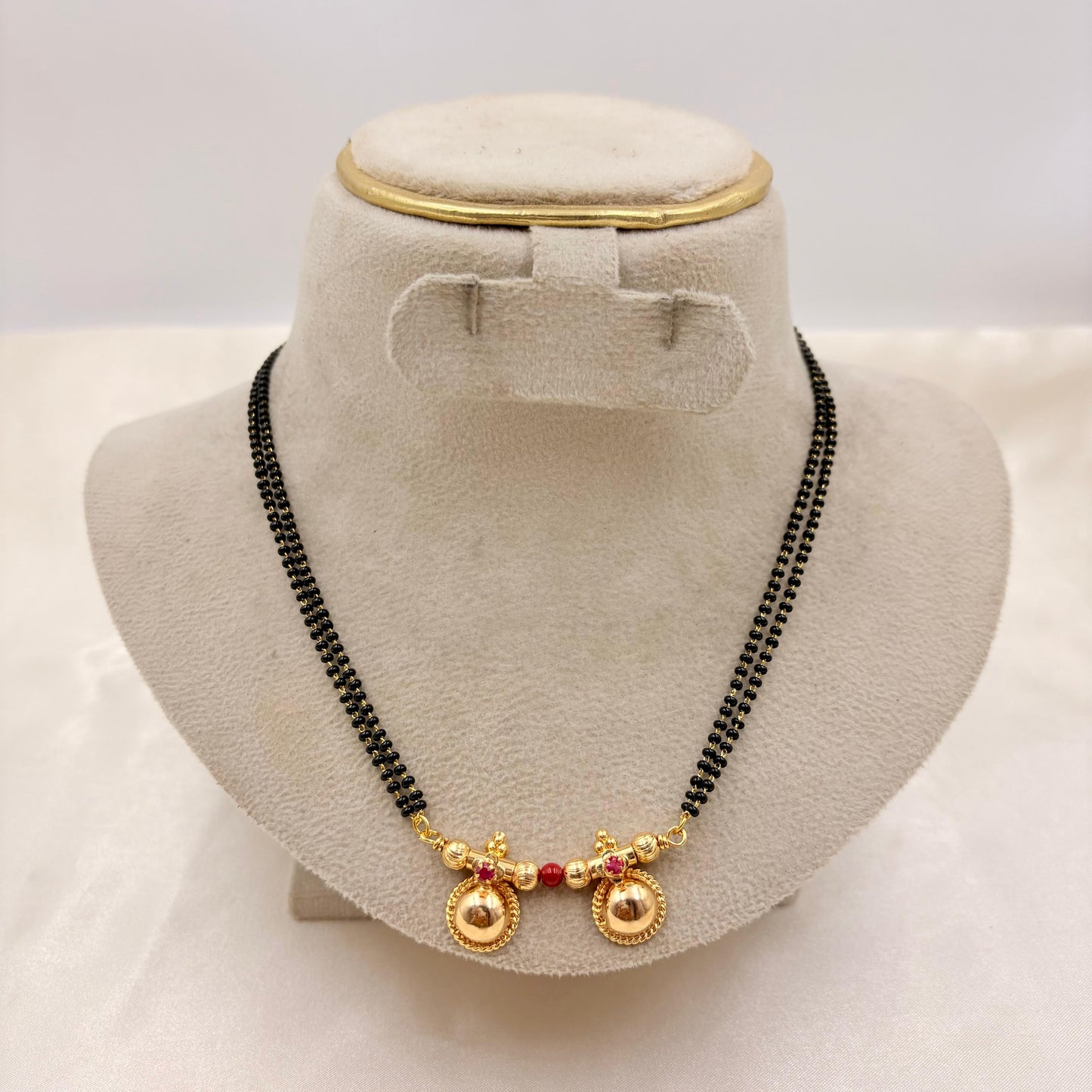 Classic Black Beads Mangalsutra with Gold Ball Pendant