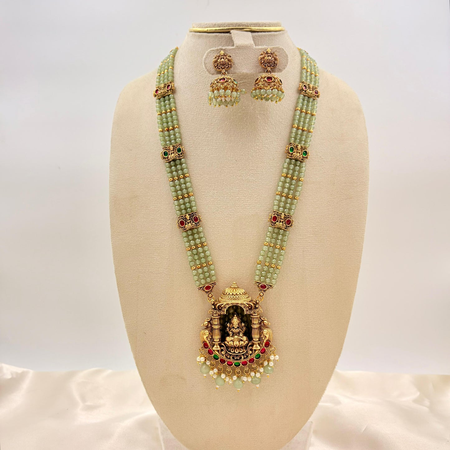 Temple Jewellery Lakshmi Pendant Beaded Necklace Set with Jhumka Earrings | Traditional South Indian Jewellery