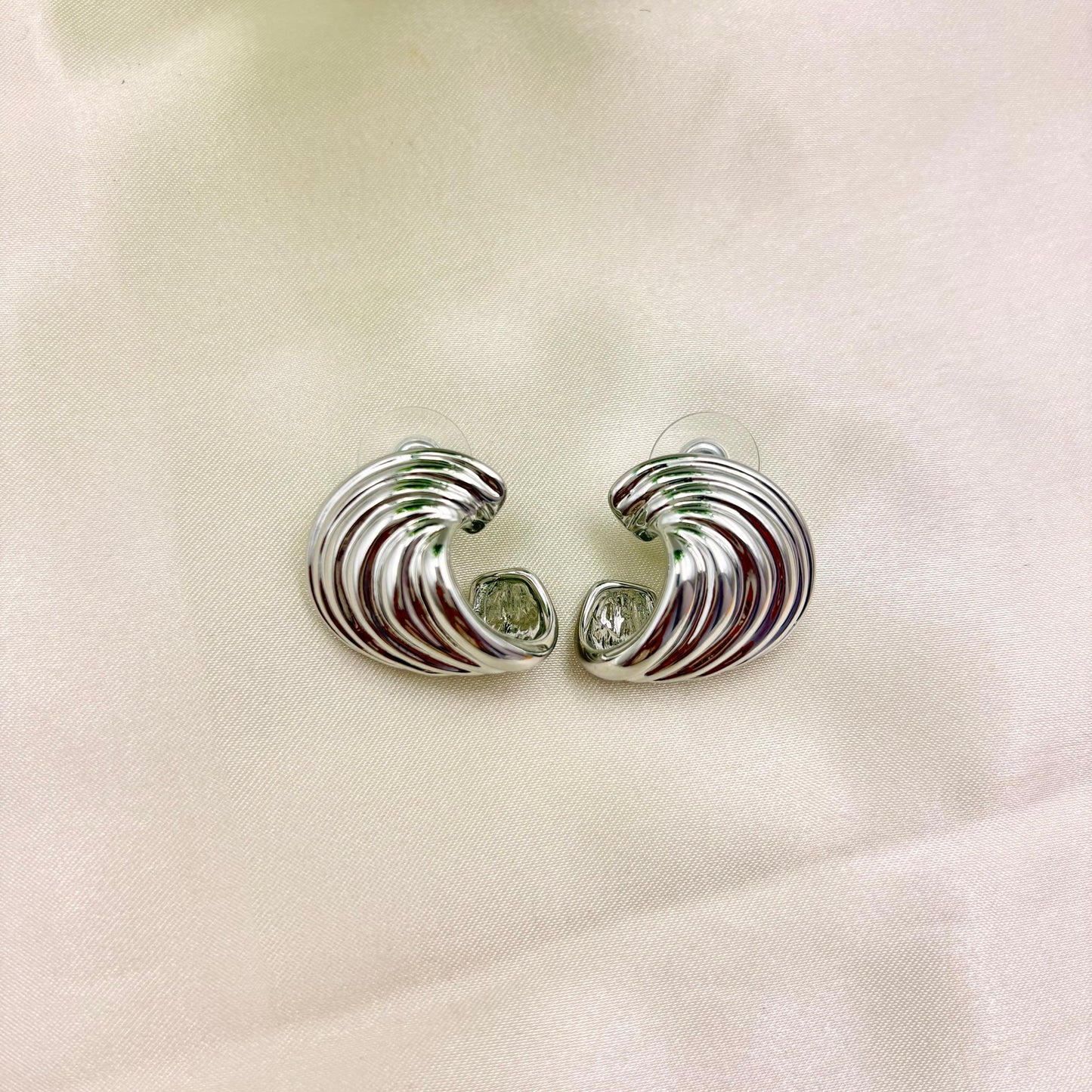 Modern Silver Crescent Stud Earrings