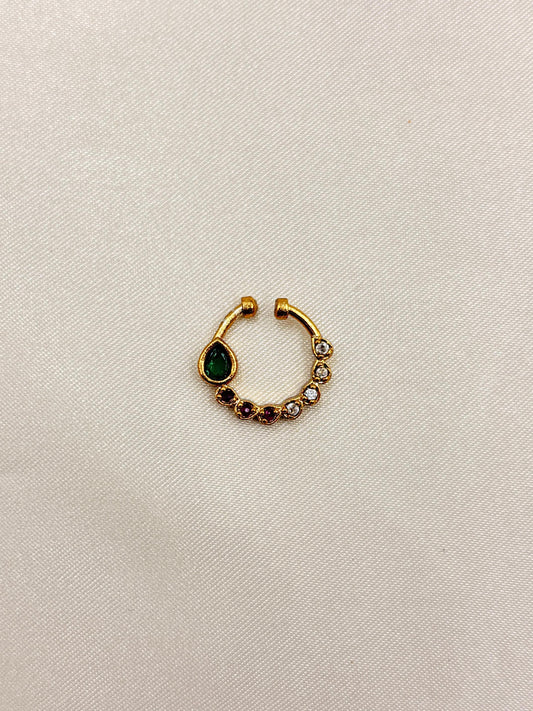 Traditional Green Kundan Nose Pin – Gold Finish Open Nose Ring