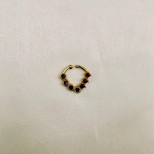 Ruby Stone Gold Finish Nose Pin | Non-Piercing Nath | Adjustable Nose Ring