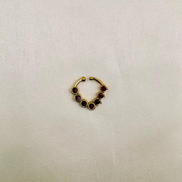 Ruby Stone Gold Finish Nose Pin | Non-Piercing Nath | Adjustable Nose Ring