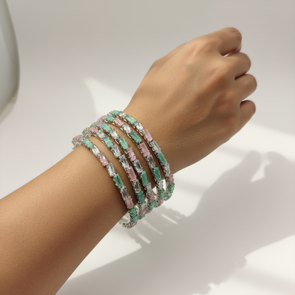 Pastel Prism Stone Bangles – Mint & Baby Pink Edition