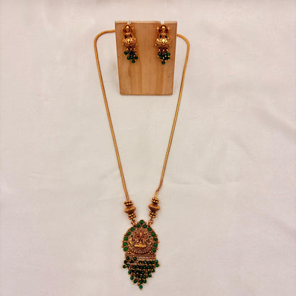 Antique Lakshmi Green Beads Temple Necklace Set