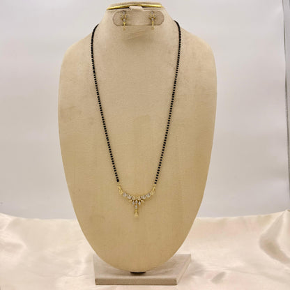 Gold Finish Minimal CZ Mangalsutra with Matching Drop Earrings