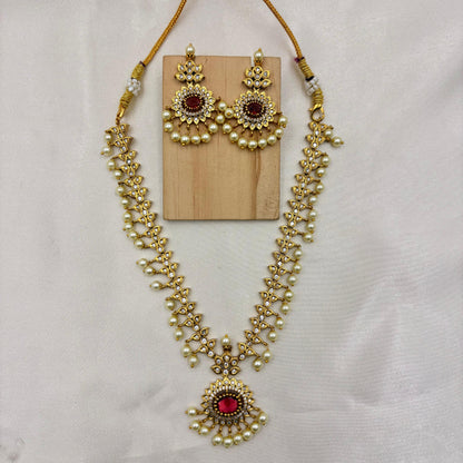 ✨ Regal Ruby Pearl Necklace Set – Timeless Royal Charm