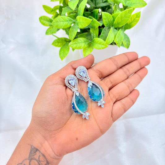 Aqua Blue Teardrop Crystal Drop Earrings
