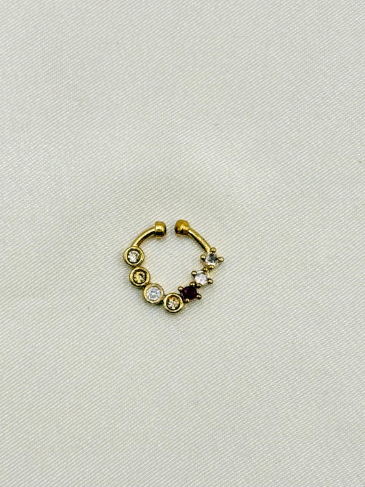 Minimal White Stone Screw Nose Pin with Ruby Accent – Gold Finish