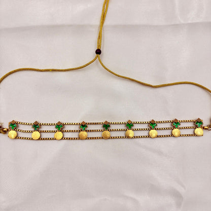 Traditional Green Coin Choker Necklace Set | Temple Jewellery Design