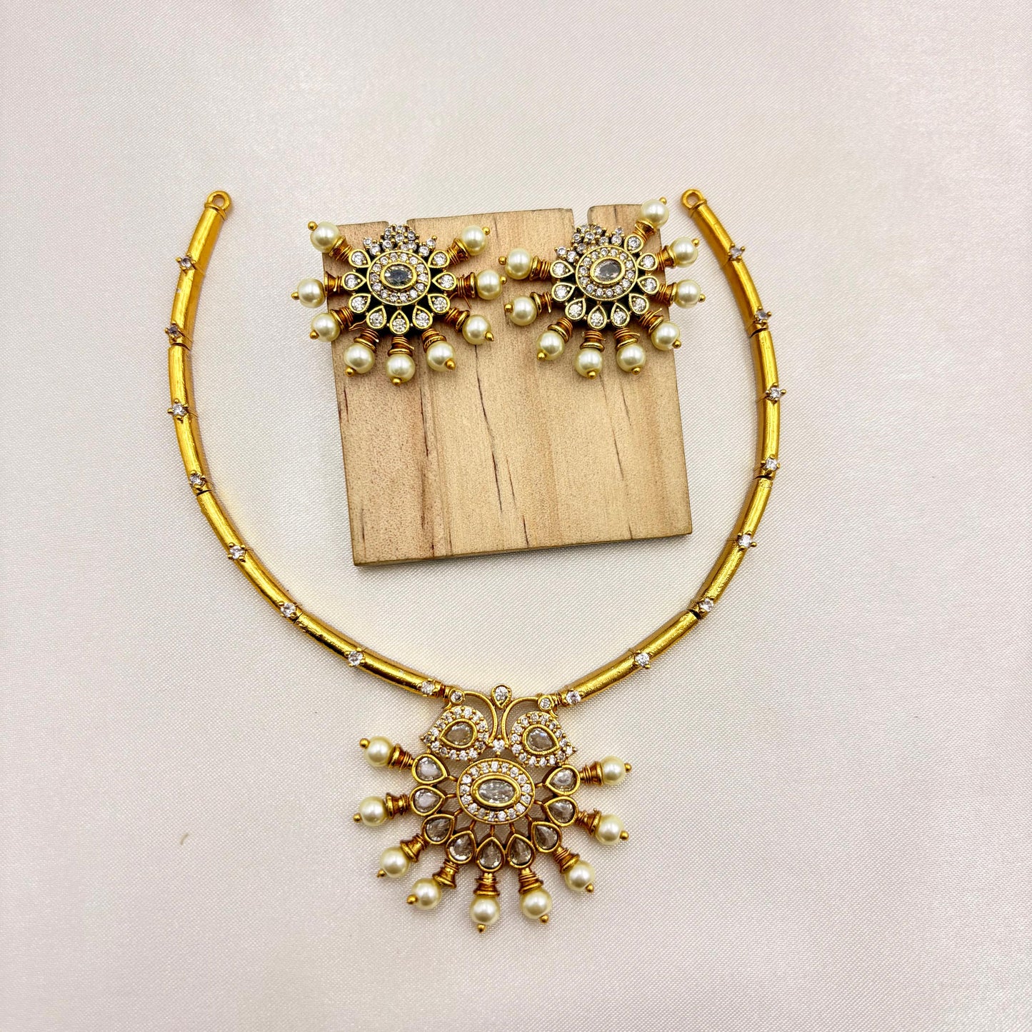 Classic Pearl Drop Pendant Necklace Set – Gold Finish CZ Jewellery