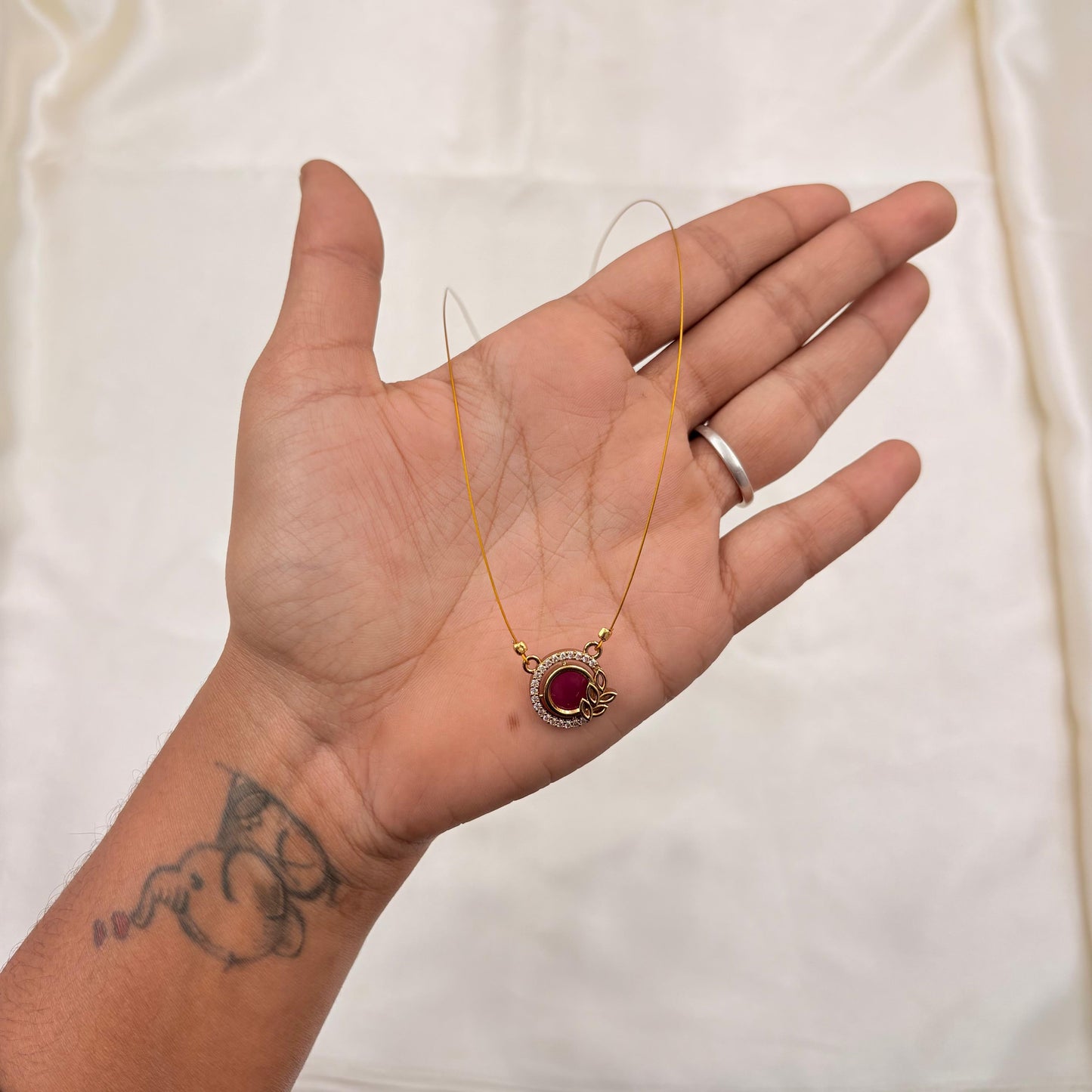 Ruby Stone Floral Charm Wire Necklace