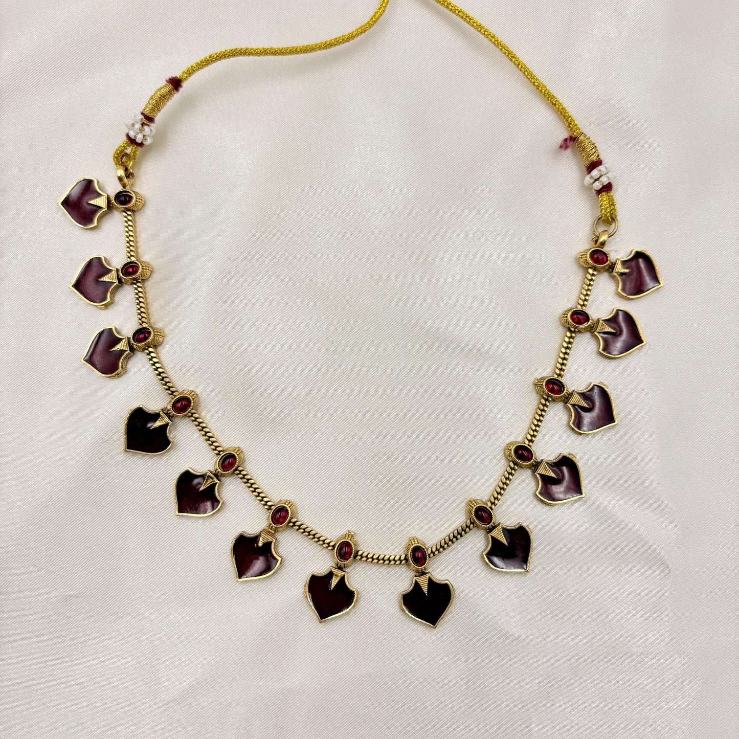 Gold-Plated Maroon Heart-Drop Necklace Set with Earrings | Traditional Enamel Jewellery